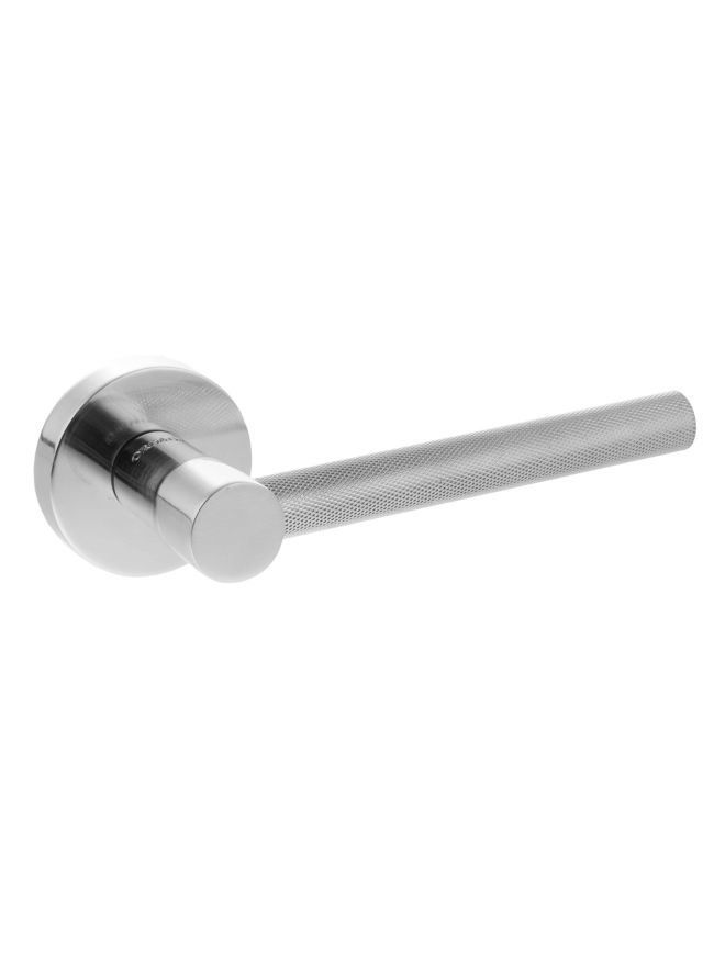 Oro & Oro Stradi Lever Door Handle on Round Rose - Satin Chrome (Pair)
