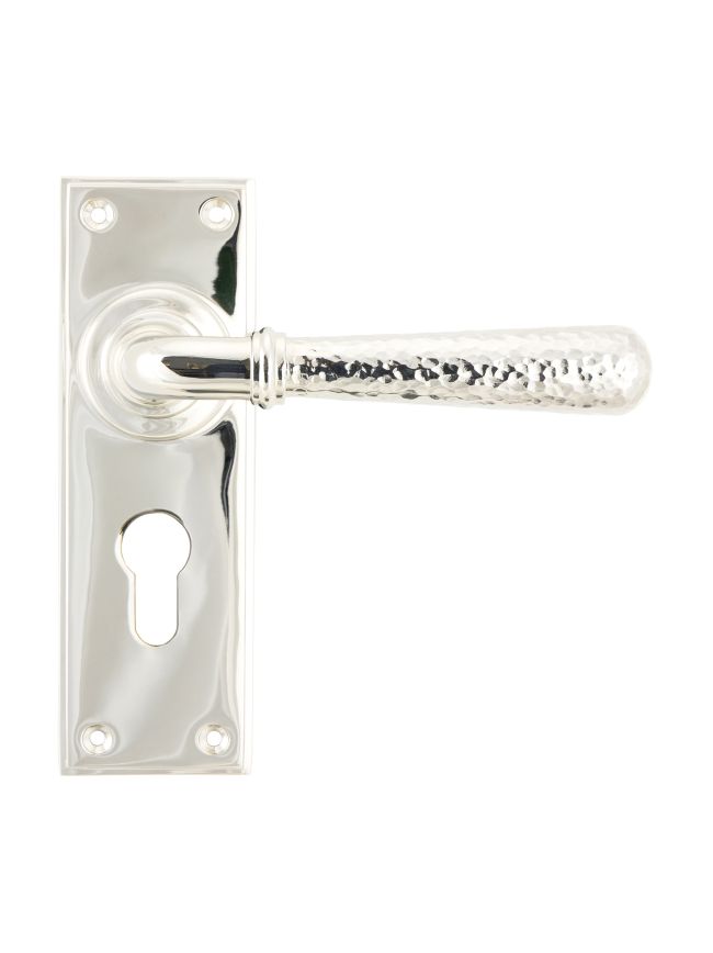 Polished Nickel Hammered Newbury Lever Euro Lock Set