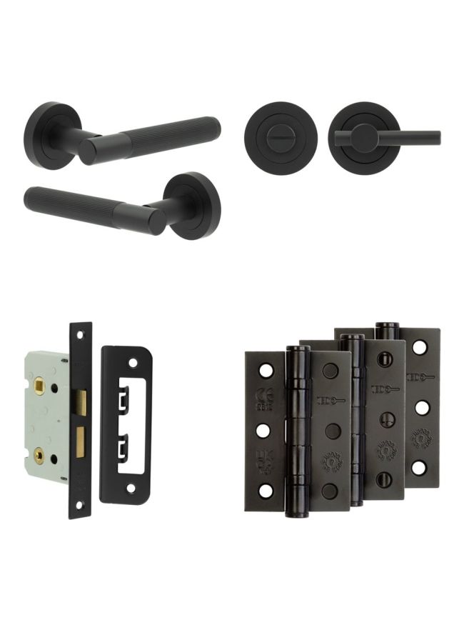 Complete Venice Door Handle Pack - Bathroom - Black - By Frelan Hardware - JE-F5B2-MB