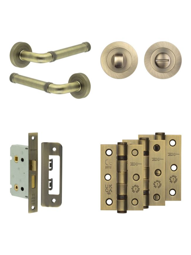 Complete Midtown Door Handle Pack - Bathroom - Antique Brass - By Frelan Hardware - JE-G5B3-AB