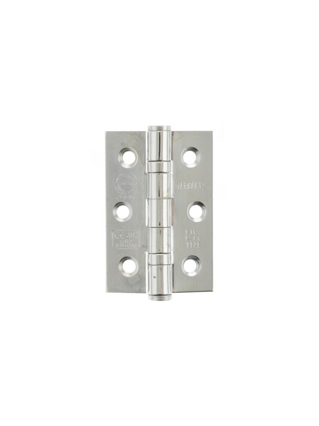 Atlantic CE Fire Rated Grade 7 Ball Bearing Hinges 3" x 2" x 2mm - Polished Chrome (Pair)