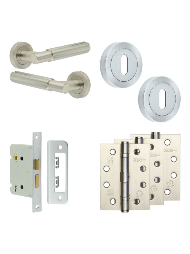 Complete Bloom Door Handle Pack - Sashlock - Satin Nickel - 76mm / 4-inch Hinges - JE-B8A8-SN
