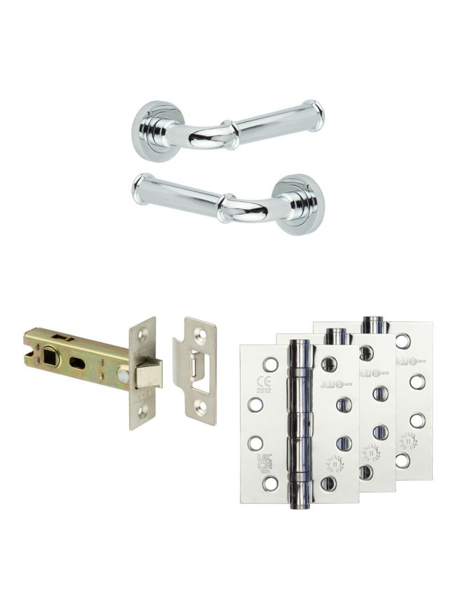 Complete Classic Door Handle Pack - Internal Doors - Polished Chrome - 76mm / 4-inch Hinges - JE-A3A-PC