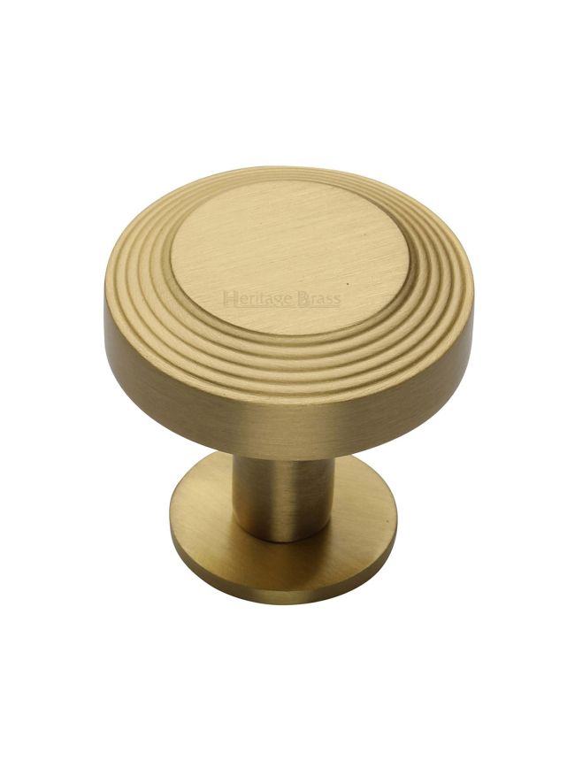 Heritage Brass Cabinet Knob Ridge Design with Rose 38mm Satin Brass finishUK Registered Design Number 6194410