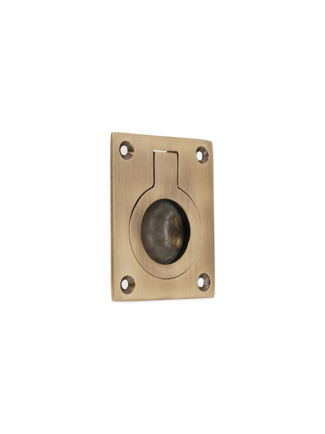 Ring Pull Square Flush Antique Brass