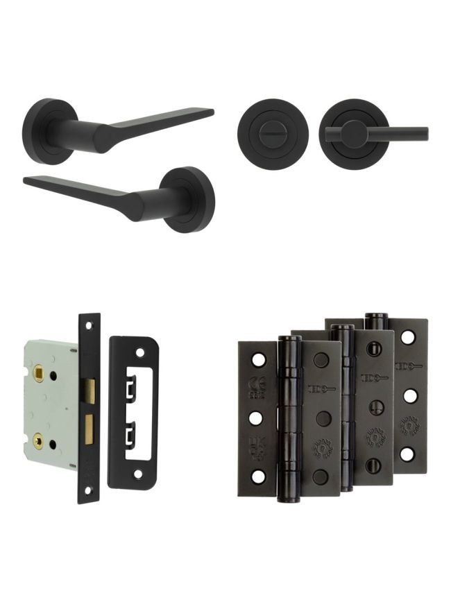 Complete Gio Door Handle Pack - Bathroom - Black - By Frelan Hardware - JE-E6B2-MB