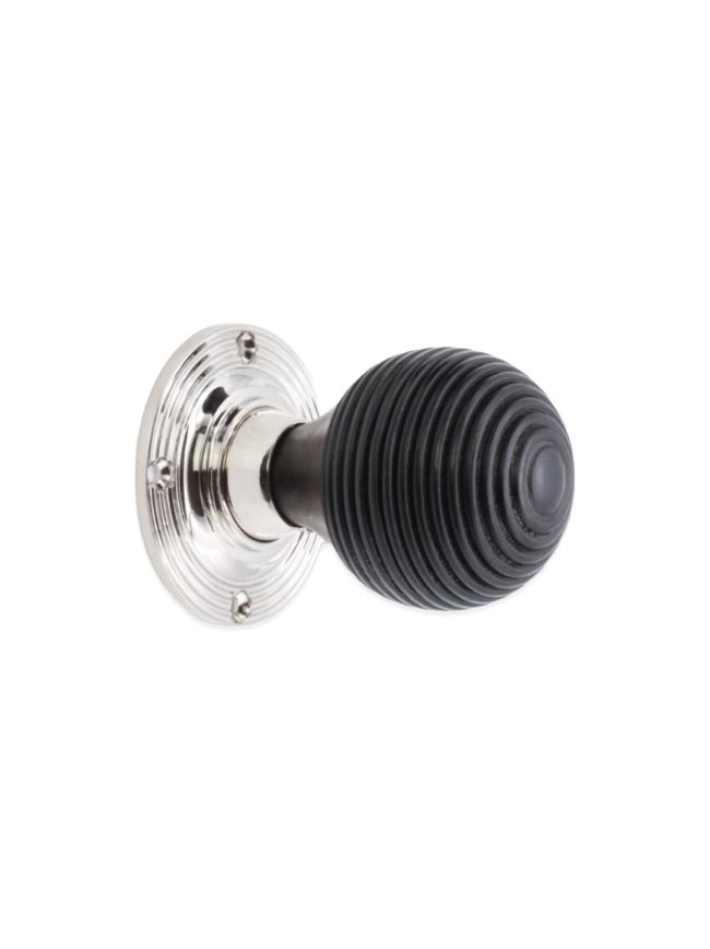 Ebonised Beehive Rim/Mortice Door Knob Polished Nickel