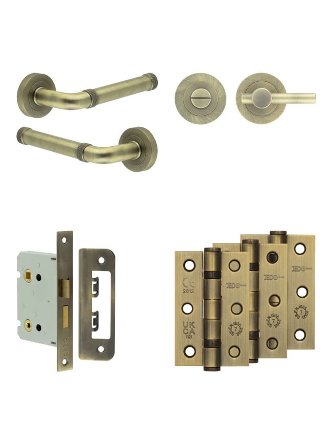 Complete Midtown Door Handle Pack - Bathroom - Antique Brass - By Frelan Hardware - JE-G6B2-AB