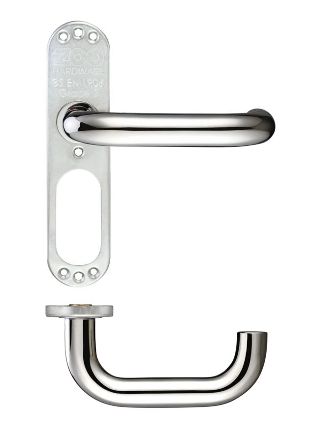 Zoo Hardware 19mm Tubular Return to Door Lever on Inner Plate/Short Plate - Polished Stainless