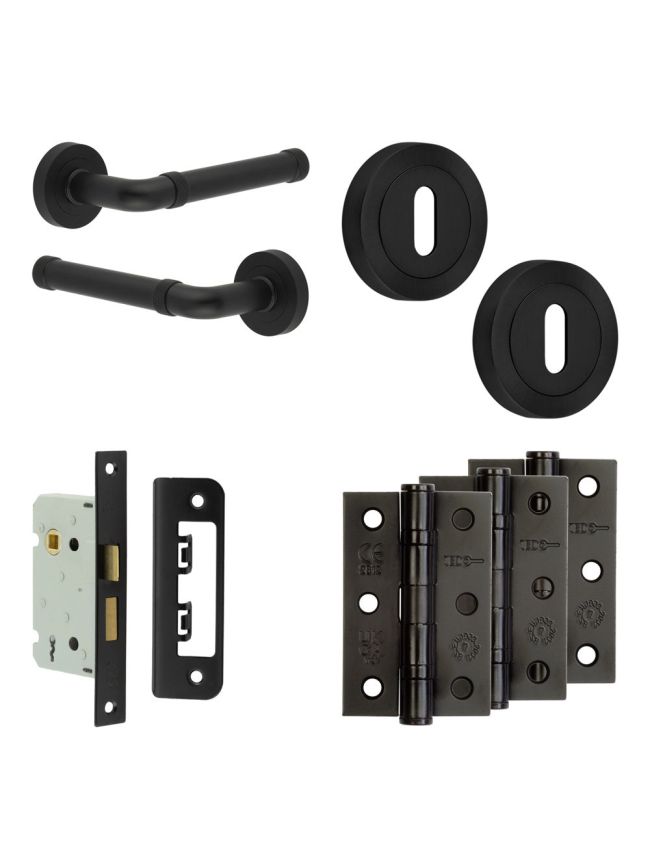 Complete Midtown Door Handle Pack - Sashlock - Matt Black - 65mm / 3-inch Hinges - JE-G7B8-MB