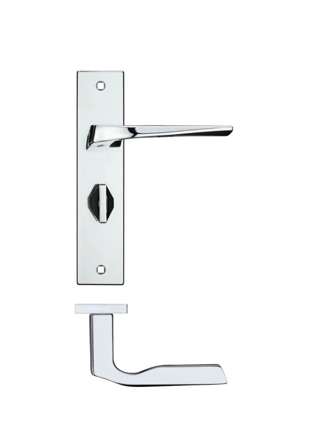 Zoo Hardware Lyra lever on bathroom backplate - Polished Chrome