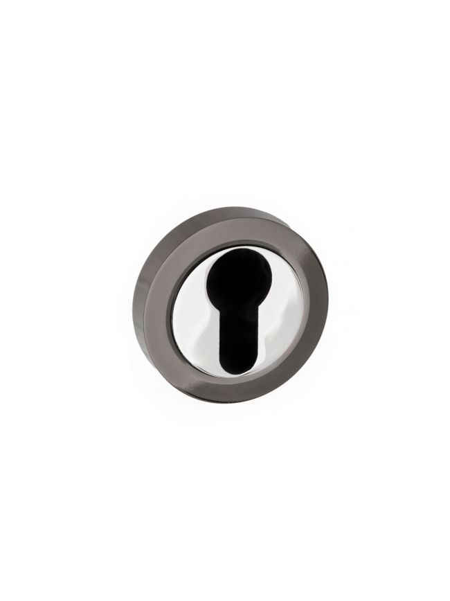 STATUS Euro Escutcheons on Round Rose - Black Nickel/Polished Chrome (Pair)