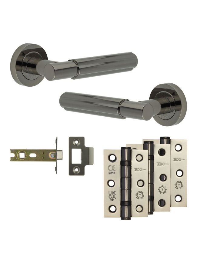 Complete Bloom Door Handle Pack - Internal Doors - Black Nickel - 76mm / 3-inch Hinges - JE-B3B-BN