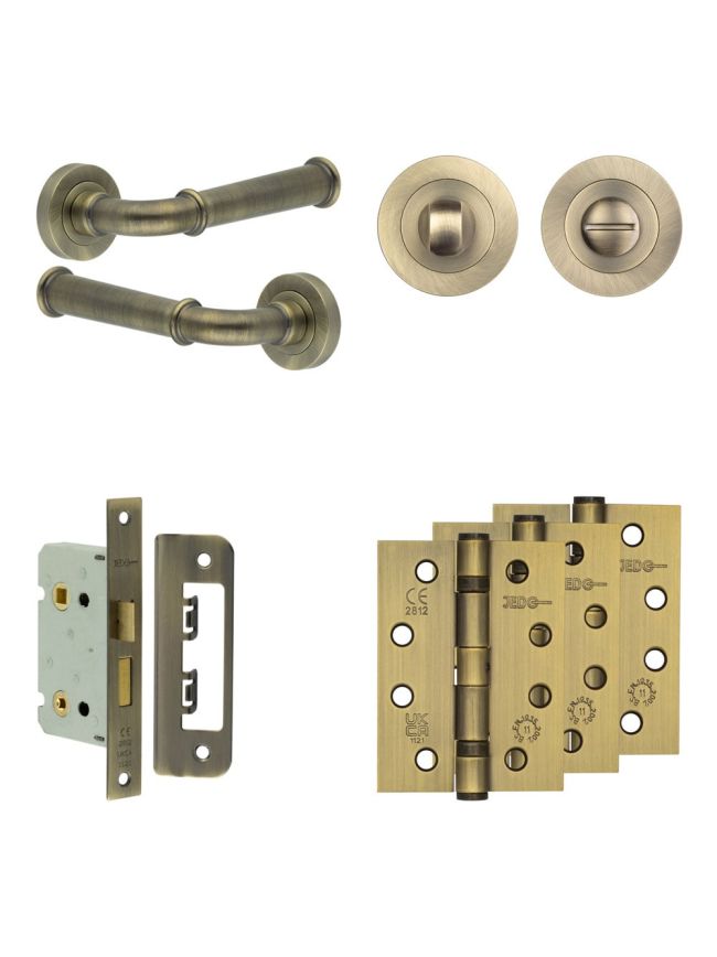 Complete Classic Door Handle Pack - Bathroom - Antique Brass - By Frelan Hardware - JE-A5A3-AB
