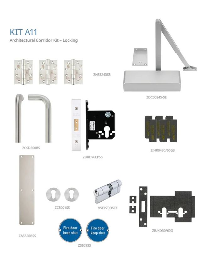 Zoo Hardware Fire Door Pack - FDP-A11-30/60 - Corridor - Locking - Architectural Version - Inc ZDC0024S