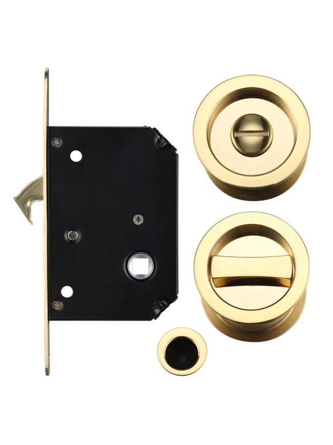 Zoo Hardware Sliding Door Lock Set - Suitable for 35-45mm Thick Doors - Polished Brass