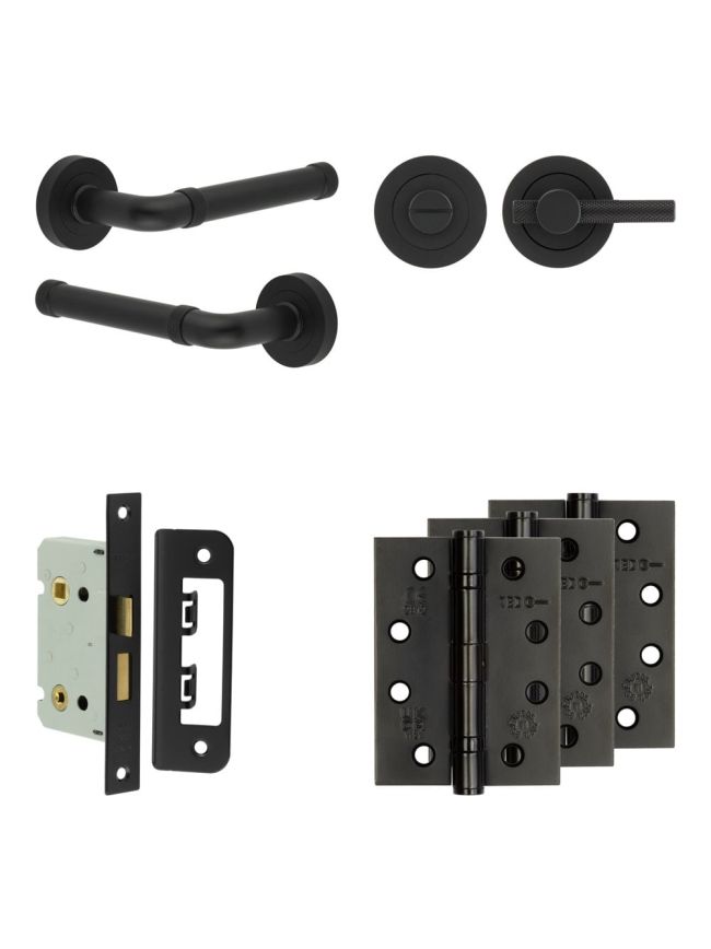 Complete Midtown Door Handle Pack - Bathroom - Black - By Frelan Hardware - JE-G5A1-MB