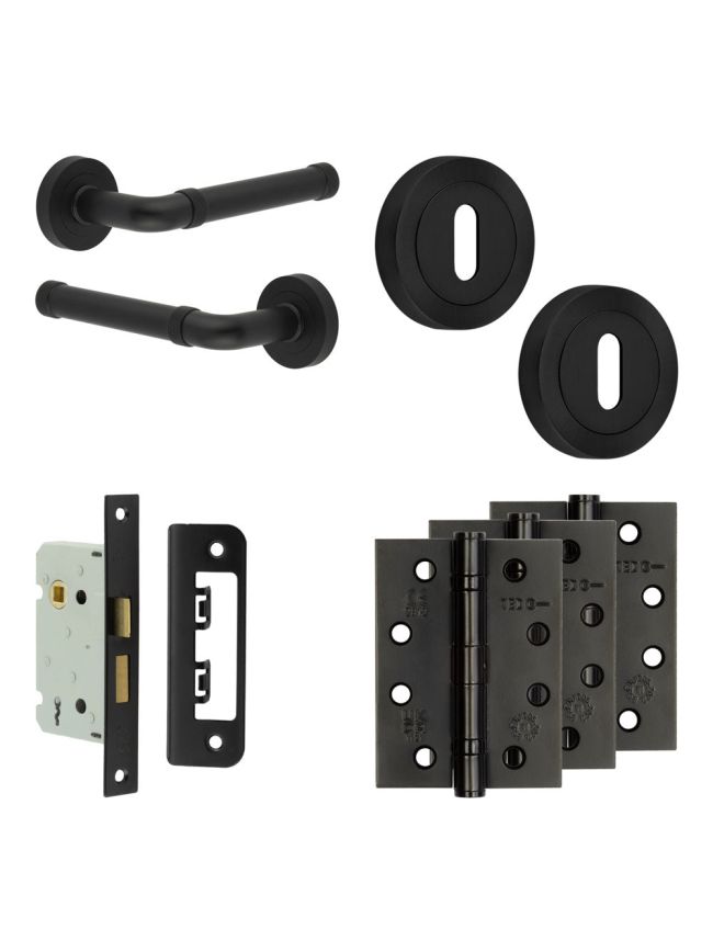 Complete Midtown Door Handle Pack - Sashlock - Matt Black - 65mm / 4-inch Hinges - JE-G7A8-MB