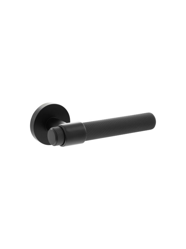 Senza Pari Andretta Knurled Lever Door Handle on Minimal Round Rose - Matt Black (Pair)