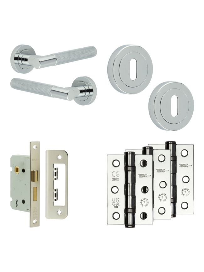 Complete Bari Door Handle Pack - Sashlock - Polished Chrome - 65mm / 3-inch Hinges - JE-D7B8-PC