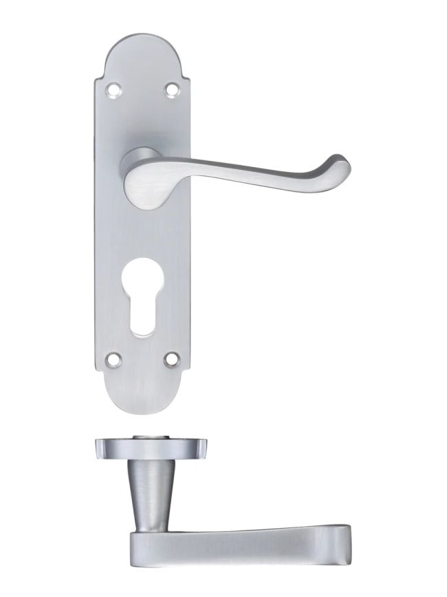 Zoo Hardware Project Oxford lever on euro backplate - 168mm x 42mm - Satin Chrome