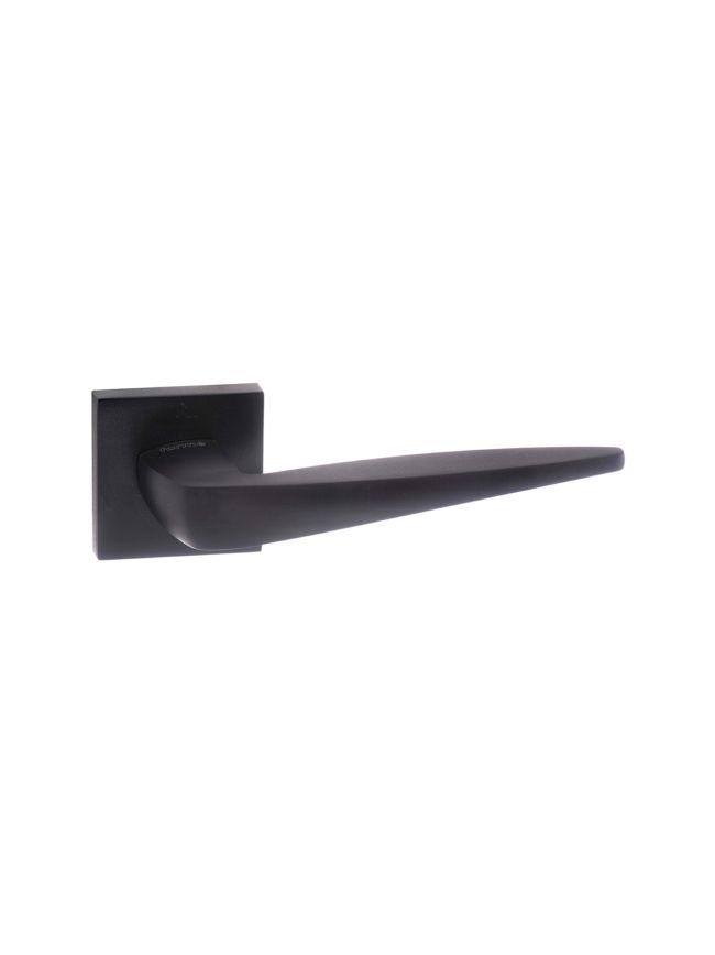 Forme Foglia Lever Door Handle on Minimal Square Rose - Matt Black (Pair)