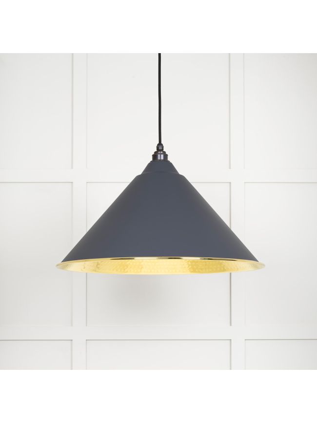 Hammered Brass Hockley Pendant in Slate