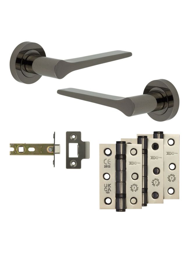 Complete Gio Door Handle Pack - Internal Doors - Black Nickel - 76mm / 3-inch Hinges - JE-E3B-BN