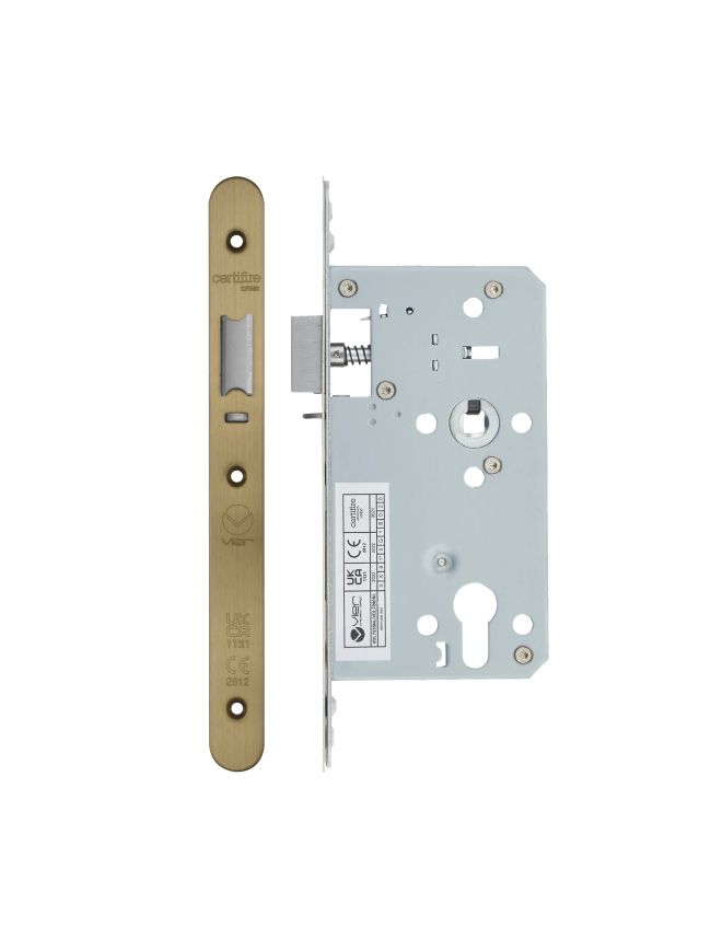 Zoo Hardware 2 Piece - DIN night latch - 72mm c/c - backset 60mm - radius - Antique Brass