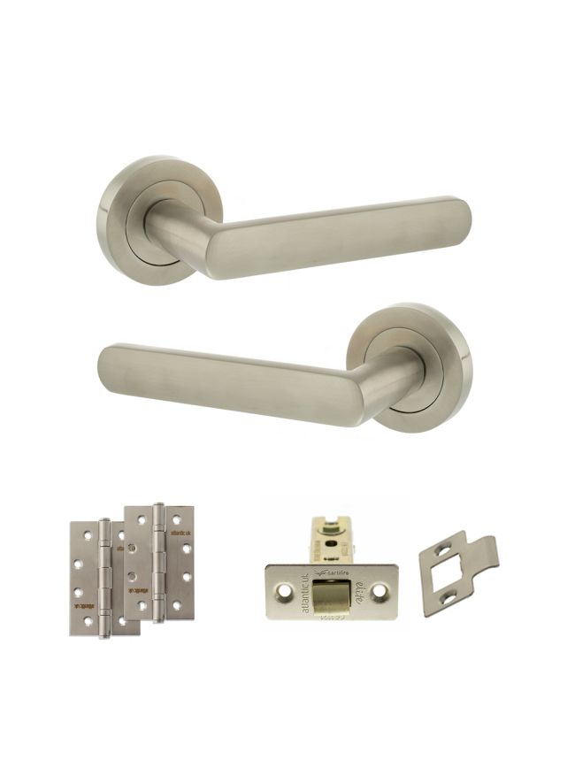 STATUS Carolina Door Handle Pack (Latch Set - 2.5" CE Latch, 4" Slim Knuckle Hinges x2) - Satin Nickel
