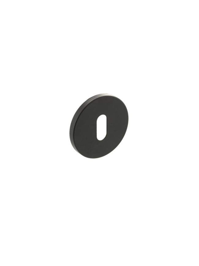 Millhouse Brass Key Escutcheons on 5mm Slimline Round Rose - Matt Black (Pair)
