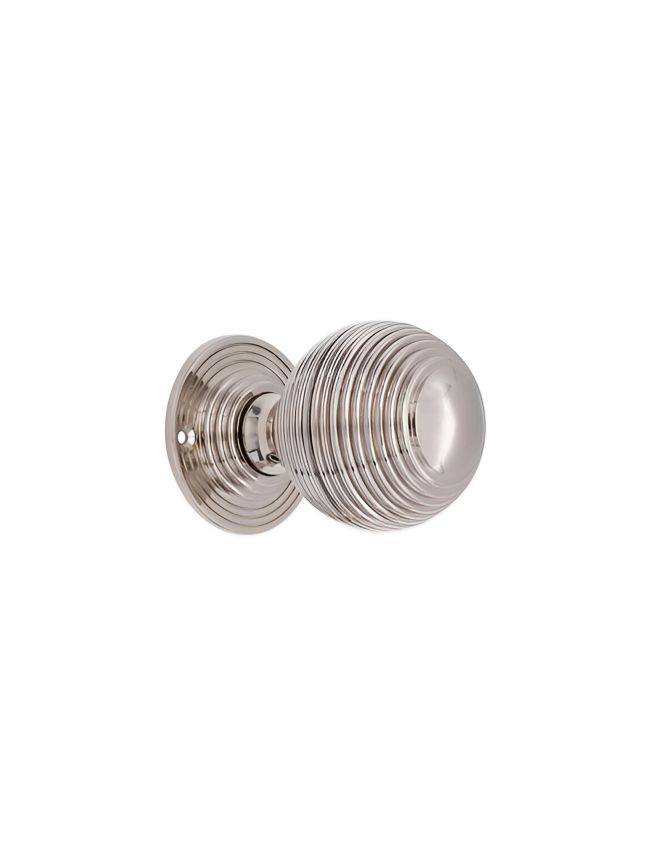Reeded 60mm Rim/Mortice Door Knob Polished Nickel