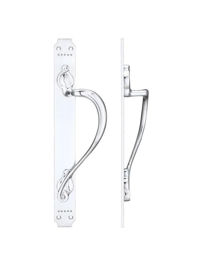 Zoo Hardware Cast Brass Pull Handle with Art Nouveau Backplate - Right Handed - 377 x 42mm - Chrome