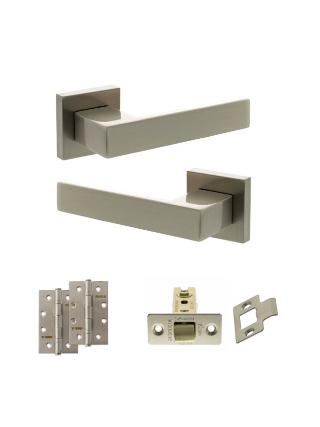 Senza Pari Panetti Door Handle Pack (Latch Set - 3" CE Latch, 4" Slim Knuckle Hinges x2) - Satin Nickel