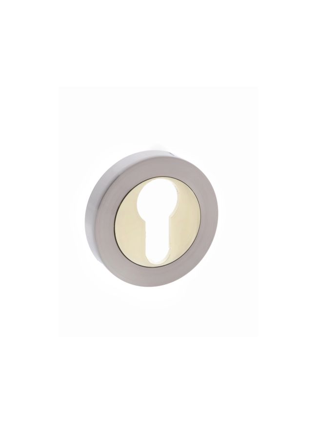 STATUS Euro Escutcheons on Round Rose - Satin Nickel/Polished Brass (Pair)