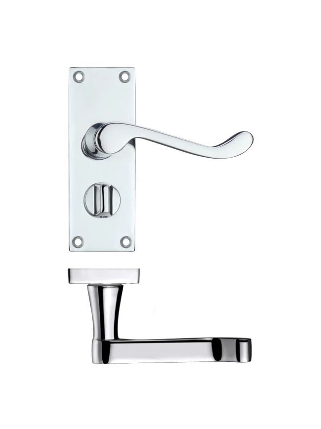 Zoo Hardware Project Victorian scroll lever on privacy backplate -114mm x 40mm - Polished Chrome