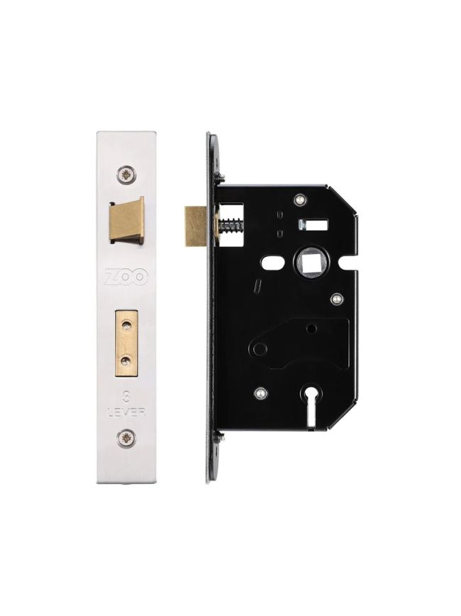 Zoo Hardware 3 Lever Replacement Sash Lock - 64mm c/w PVD Forend and Strike - Satin Stainless