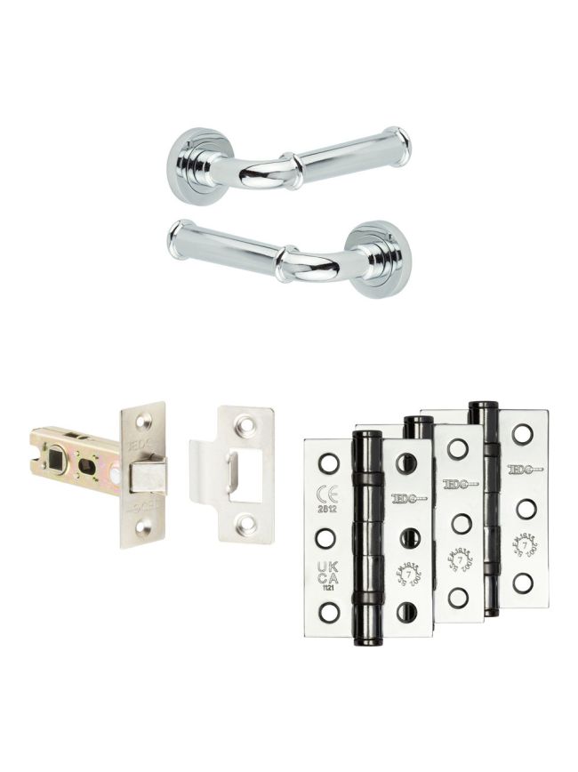 Complete Classic Door Handle Pack - Internal Doors - Polished Chrome - 64mm / 3-inch Hinges - JE-A1B-PC