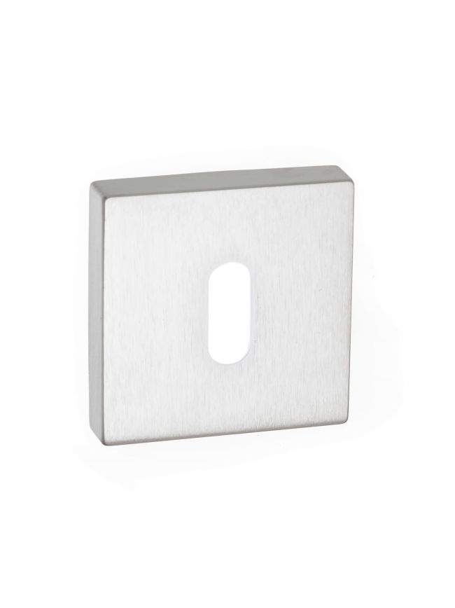 Forme Key Escutcheons on Minimal Square Rose - Satin Chrome (Pair)