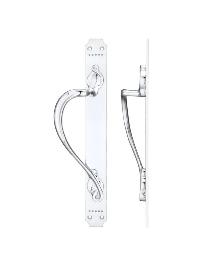Zoo Hardware Cast Brass Pull Handle with Art Nouveau Backplate - Left Handed - 377 x 42mm - Chrome