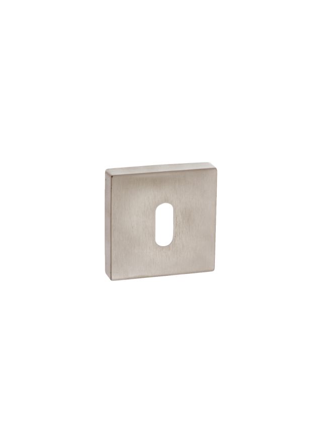 Forme Key Escutcheons on Minimal Square Rose - Satin Nickel (Pair)