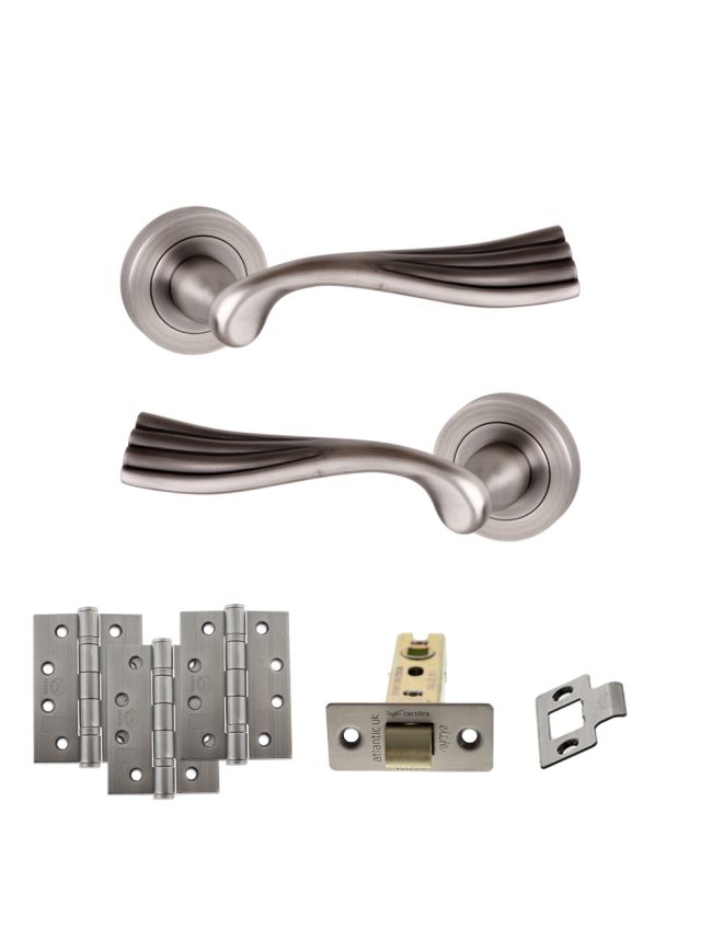 Old English Richmond Door Handle Pack (Latch Set - 3" CE Latch, 4" Fire Rated Hinges x3) - Matt Gun Metal
