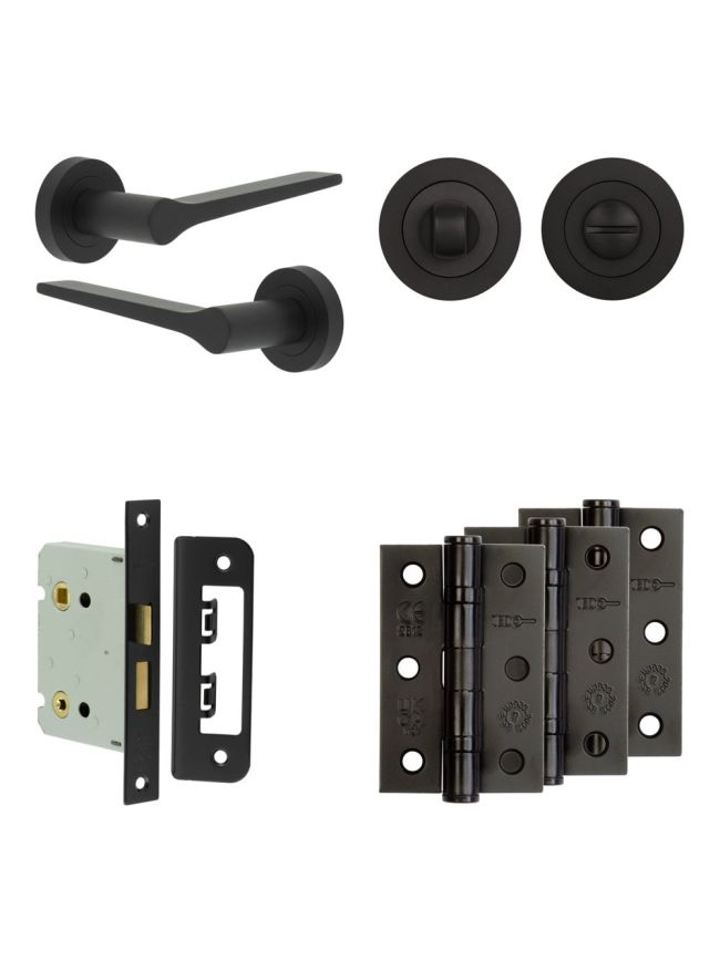 Complete Gio Door Handle Pack - Bathroom - Black - By Frelan Hardware - JE-E6B3-MB