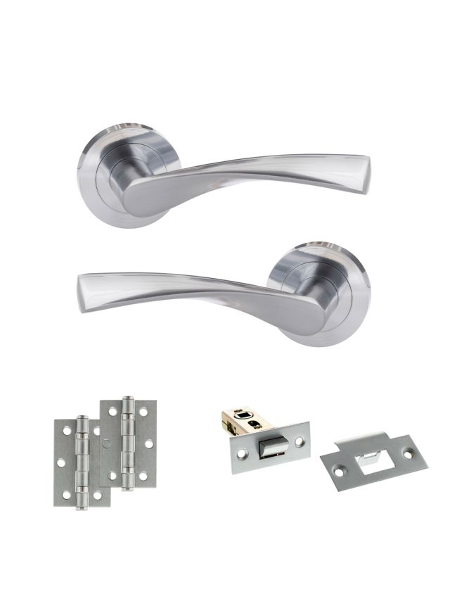 Eco Aqua Door Handle Pack (Latch Set - 2.5" Latch, 3" Hinges x2) - Satin Chrome