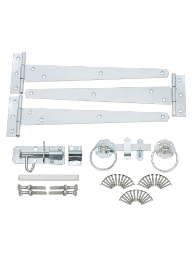 12" 300mm Plain Ring Gate Ironmongery Kit Zinc