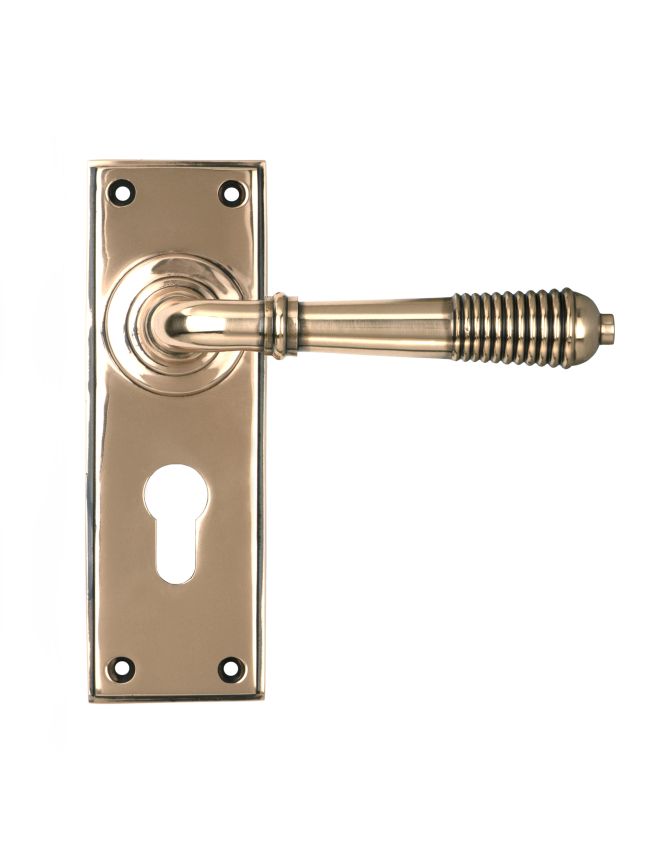 Polished Bronze Reeded Lever Euro Lock Set