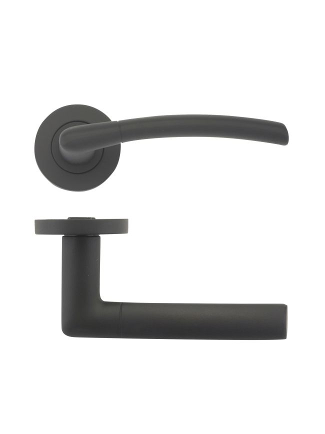 Zoo Hardware Olympus lever on round rose - Oscuro Matt Black