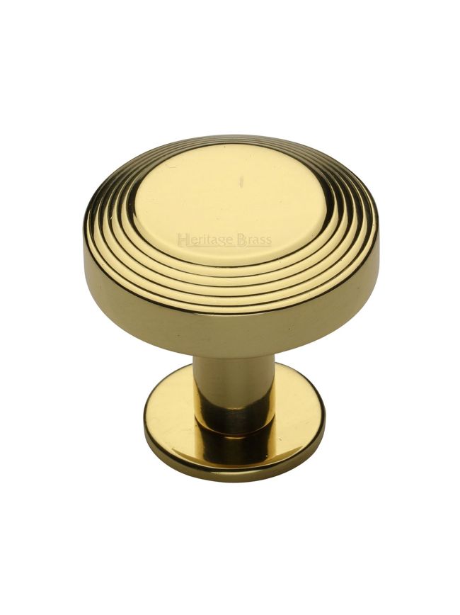 Heritage Brass Cabinet Knob Ridge Design with Rose 38mm Polished Brass finishUK Registered Design Number 6194410