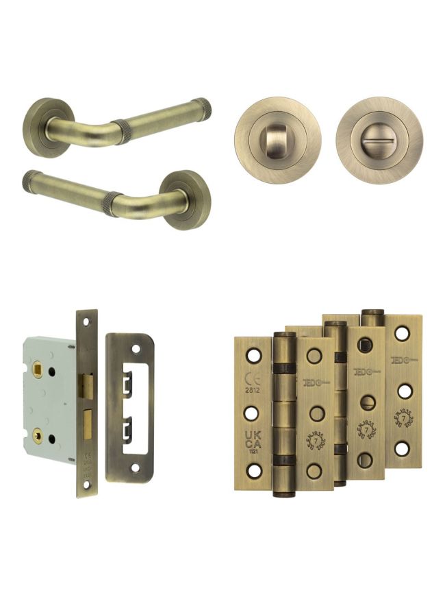 Complete Midtown Door Handle Pack - Bathroom - Antique Brass - By Frelan Hardware - JE-G6B3-AB