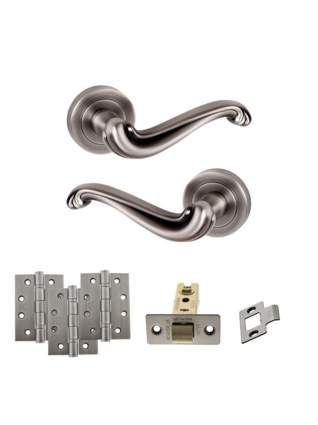 Old English Colchester Door Handle Pack (Latch Set - 2.5" CE Latch, 4" Fire Rated Hinges x3) - Matt Gun Metal